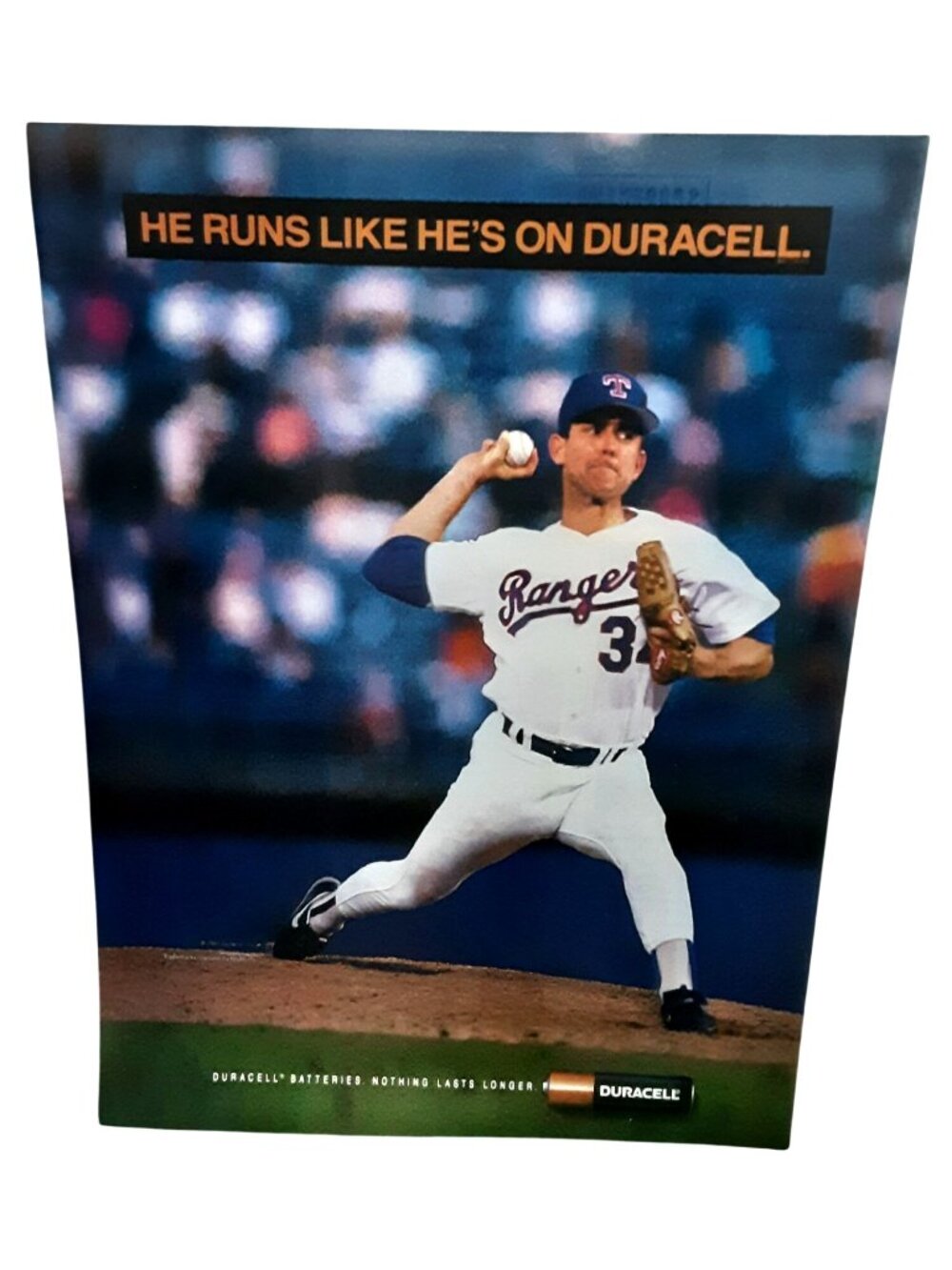 1991 Duracell Nolan Ryan Texas Rangers Pitcher Baseball Print Ad